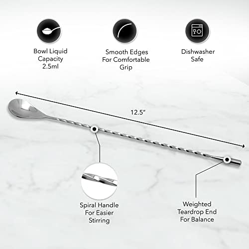 Professional Bartending Set for Shaken and Stirred Drinks: Boston Cocktail Shaker, Hawthorne Strainer, Japanese Jigger, Bar Spoon and Crystal Mixing Glass