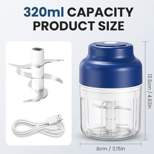 Mini Electric Garlic Chopper & Mini Portable Veggie Chopper, Household Electric Garlic Crusher, 6 Blades Electric Food Chopper for Garlic, Onion, Ginger, Chili, Spices and Fruit (Blue) - Image 2