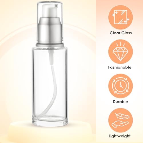VitalUp Clear Glass Pump Bottle (4-Pack) 1.7 Oz 50ml - Refillable, Lotion - Image 4