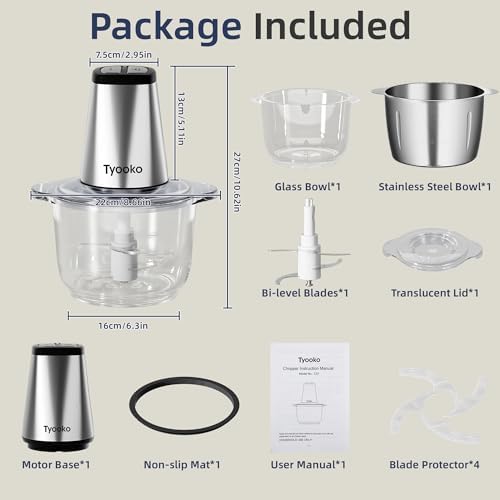 Electric Food Processor Vegetable Chopper, Upgraded Easy Clean Meat Grinder with 2 Bowls (8 Cup Stainless Steel+8 Cup Glass), Food Mixer for Fruits/Meat/Nuts/Veggie/Pet Food/Baby Food - Image 6
