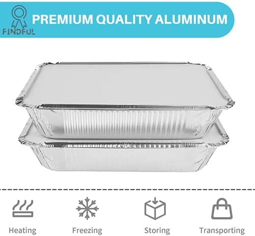 Aluminum Pans with Lids (50-Pack, 8.5"×6") 2.25 LB Capacity Foil Food Containers with Lids - Disposable Tin Foil Pans - for Baking, Meal Prep and Freezer, Takeout (50)
