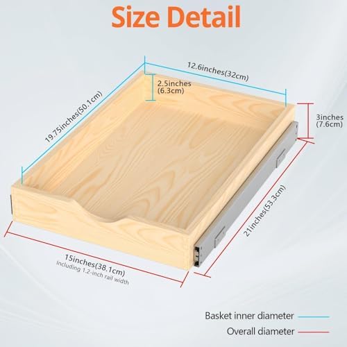Wooden Pull Out Cabinet Organizer, 21'' Deep Slide Out Drawer