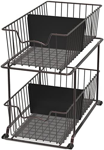 SimpleHouseware 2 Tier Cabinet Wire Basket Drawer Organizer, Brown