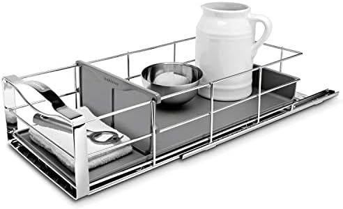 simplehuman 9-Inch Pull-Out Cabinet Organizer, Under Cabinet Sliding Drawer for Kitchen Bathroom, Heavy-Gauge Steel Frame, Removable Drip Guard, Ball-Bearing Tracks, Grey Plastic