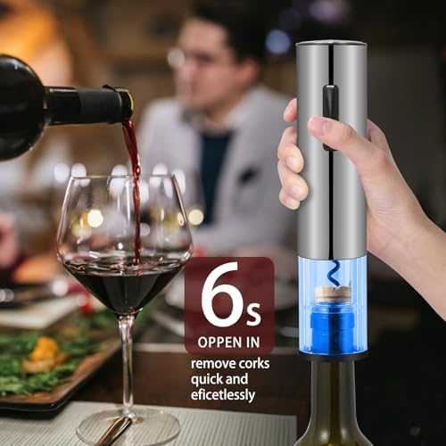 Electric Wine Bottle Opener Set- Silver, Automatic Wine Bottle Opener with Led Light, Rechargeable Corkscrew Kit with Aerator，Foil Cutter，Stoppers