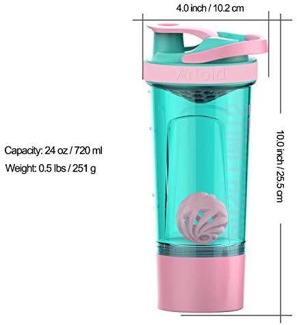 Fitness Workout Sports Protein Shaker Bottle 24-Ounce, Dual Mixing Technology with Shaker Balls & Mixing Grids Included, Twist and Lock Protein Box Storage Included