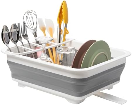 Collapsible Dish Drying Rack, Pop Up Dinnerware Drainer, Portable Plate Organizer for Kitchen RV Campers Travel Trailer, Space Saving Kitchen Storage Tray