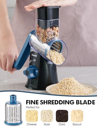 Geedel Rotary Cheese Grater, Kitchen Mandoline Vegetable Slicer with 3 Interchangeable Blades, Easy to Clean Rotary Grater Slicer for Fruit, Vegetables, Nuts - Image 4