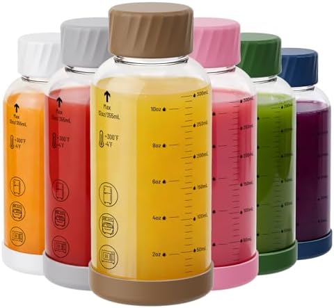 12 oz Glass Juice Bottles 6 Pack, Leakproof Borosilicate Glass Bottles by Sursip%C2%AE