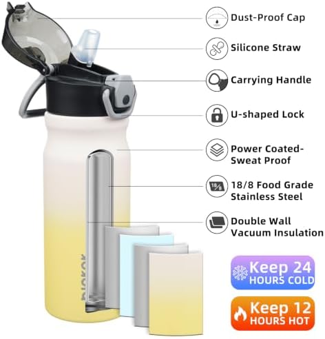 BJPKPK 18 oz Water Bottle with Straw & Handle, Insulated Stainless Flask - Image 2