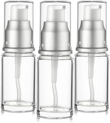 VitalUp 0.5 Oz 15ml Refillable Luxury Clear Glass Lotion Travel Pump Bottle with Silver Cap for Cosmetics, Lotion, Body Cream, Sanitizers, Cream, Foundation (Pack of 3) by Vitalup