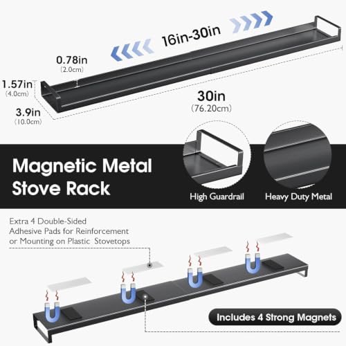 30" Adjustable Magnetic Stove Top Shelf, Matte Black