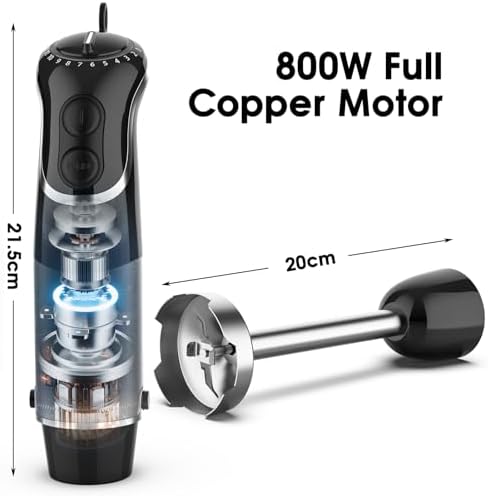 Blackcow Corded Immersion Blender Handheld for Kitchen,Stainless Steel Emulsion Blender Handheld with Hook,Electric Hand Mixer with 12-Speed&Turbo,for Smoothie,Soup,Baby Food and Drinks - Image 3
