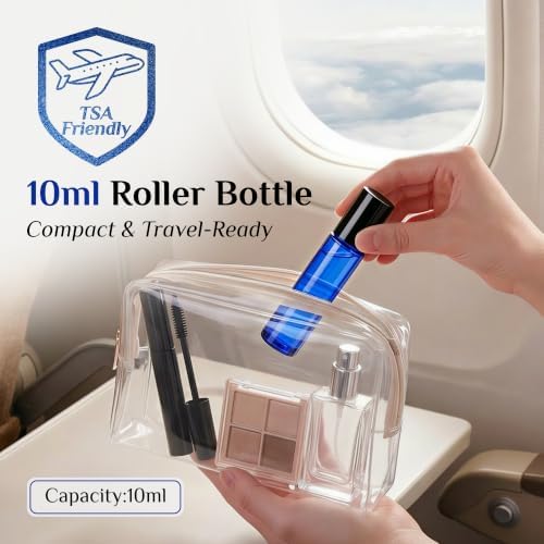 PrettyCare Roller Bottles 10ml (12 Pack Blue Glass, Black Cap, 24 Labels, 2 Extra roller balls, Opener, 2 Funnels) for essential oils, Roll on Bottles - Image 4