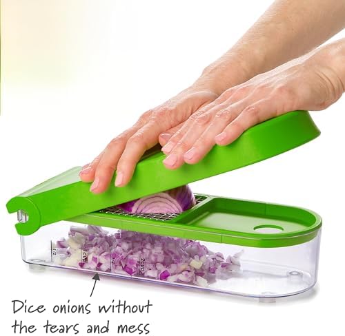 Professional Onion Chopper Dicer - 2-Cup Food Chopper with Measurements & Easy-Press Handle, Includes Cleaning Tool & Container for Onion, Vegetables, Fruits, Dishwasher Safe, Non-Slip Base (White) - Image 3
