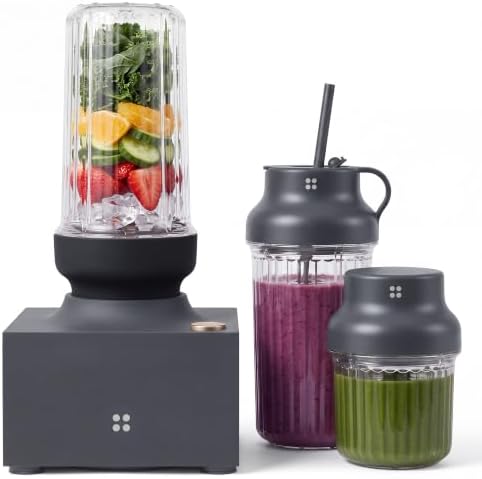 iCucina Cubetto 1000W Compact Personal Blender & Aromatics Tool – Minimalist Mixer for Frozen Drinks, Smoothies and Shakes, with To-Go Cups & Airtight Spice Storage, BPA-Free, Space Grey by iCucinaKitchen