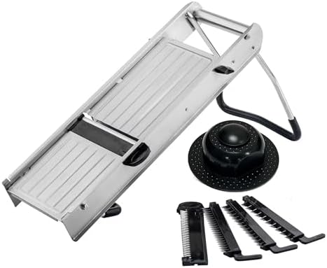 TableCraft 12629 Mandoline Slicer Set, Stainless Steel Adjustable Vegetable Slicer with 5 Interchangeable Blades, Non-Skid Folding Stand, Dishwasher Safe, Commercial Prep Tool - Image 2