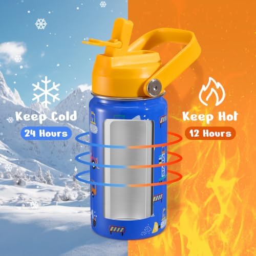 2 Packs 14 oz Insulated Stainless Steel Kids Water Bottle with Straw