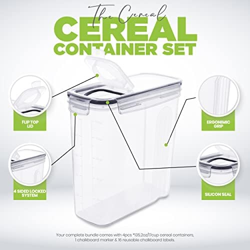 Cereal Containers Storage Set with Lids, 4 Pack, 4L (135 Oz)