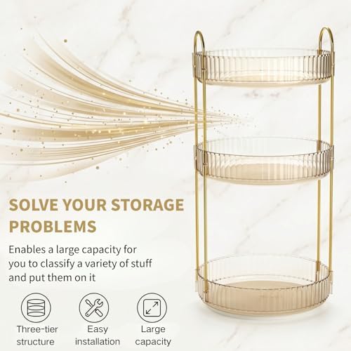 360 Rotating Makeup Organizer, 3 Tiers Plastic Bathroom Spinning Holder Rack, Round Lazy Susan Organizer, Large Capacity Countertop Shelf for Cosmetics, Perfume, Skincare, Spice, Toiletries