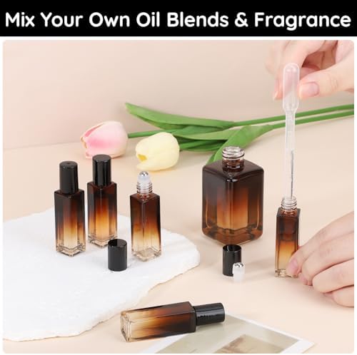 Segbeauty 0.34oz Glass Roller Bottles for Essential Oils, 5pcs Amber Refillable Roll On Bottles, 10ml Empty Rollerball Bottle for Oil, Small Travel Size Containers for Perfume with Dispensing Tools - Image 6