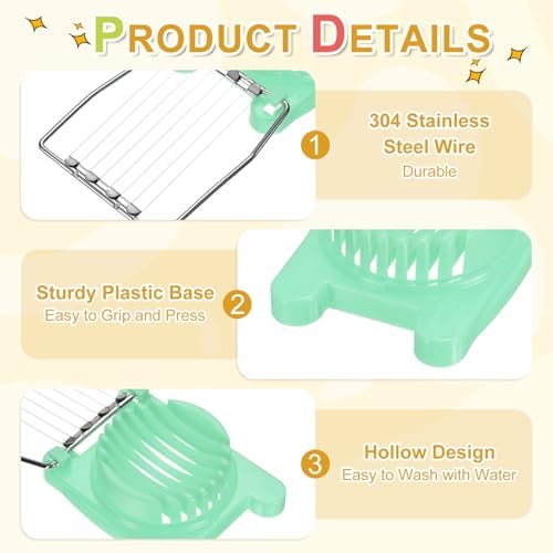 uxcell 2pcs Egg Slicer for Hard Boiled Egg Stainless Steel Wire Light Green - Image 3