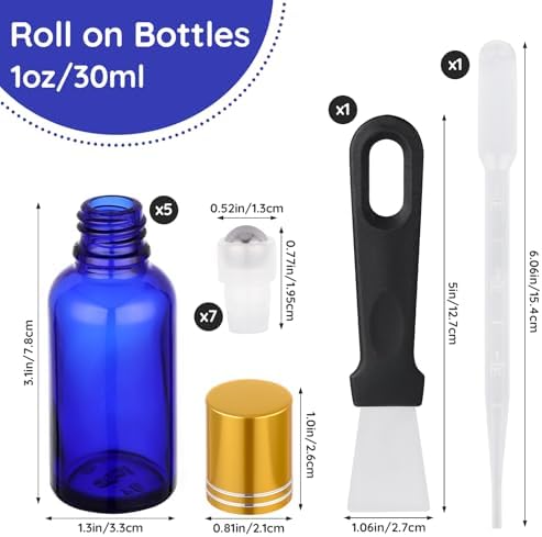 Segbeauty 1oz Thick Glass Roller Bottles for Travel Perfume, 5pcs Blue Empty Rollerball Bottles for Oil, 30ml Essential Oil Roller Ball Applicator Refillable, Travel Roll On Bottle for Eye Essence - Image 3