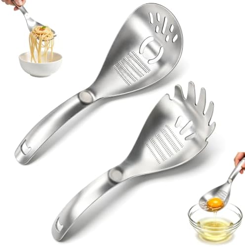 2Pcs 5 in 1 Multifunction Cooking Spoon,304 Stainless Steel Egg Slotted spoon,Kicthen Cooking Tools for Separate egg whites, grind ginger plate, mash potatoes, strain foods and open bottle caps