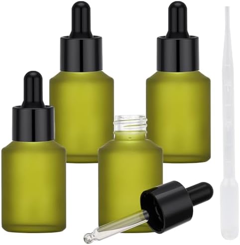 Segbeauty 1oz Dropper Bottle for Essential Oils, 4 Pack 30ml Travel Frosted Glass Bottle with Dropper, Empty Refillable Droppers for Face Hair Oils, Green Glass Mini Bottles for Travel Toiletries by Segbeauty