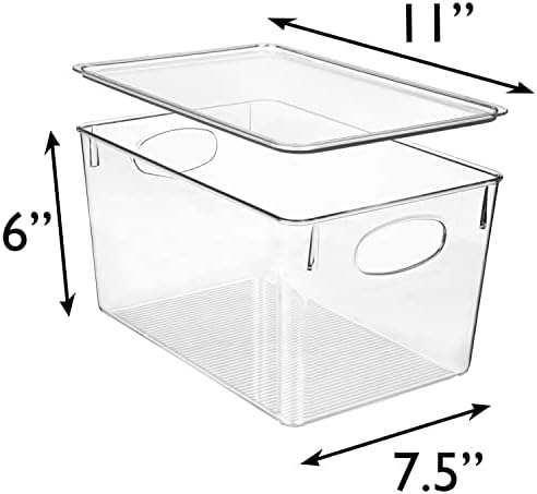 Plastic Storage Bins With lids – Perfect Kitchen Fridge Organizer, Pantry Organization, Cabinet Organizers (4 Pack)