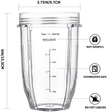 [Upgraded] Replacement 18oz Cups for Nutri Ninja Blenders, Blender Replacement Parts with Upgraded Lid For Auto-IQ BL480, BL482, BL490, BL640, BL642, & BL680 Auto IQ Series Blenders., 2 Pack