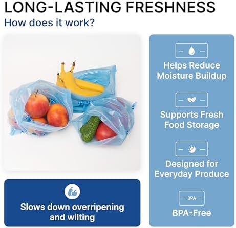 Freshpack 247 Reusable Produce Bags Size S 8 x 10 in, 0.5 Gallon Half Gallon 20 Pack Green Bags for Fruits and Vegetables, Food Storage Bags With Zipper, Helps Keep Produce Fresh, Pantry Meal Prep
