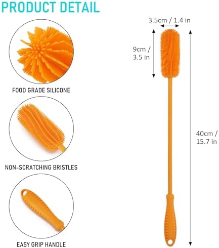 Silicone Bottle Brush, 15.7" Water Bottle Cleaner Brush, Orange - Image 4
