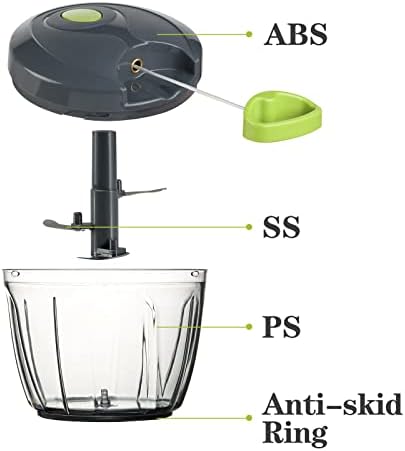 Manual Food Chopper Vegetable Cutter, Hand String Vegetable Chopper Onions Cutter for Vegetable Fruits Nuts BPA Free Food Safe Material, 650ml Gray