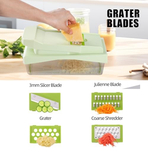 RüK 10-in-1 Vegetable Chopper – 6 Blade Veggie Chopper with Container, Food Dicer, Onion Cutter, Cheese Grater, Mandoline Slicer, Kitchen Gadgets & Home Essentials (Green) - Image 5