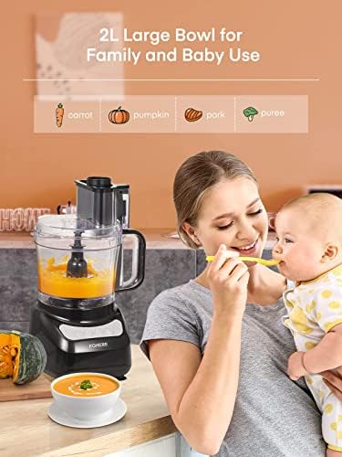 Food Processor, 12 Cup, 2-in-1 Feed Chute Procesador de Alimentos Electrico, 500W, BPA Free, Stainless Steel, Procesador de Alimentos for Mincing, Dicing, Shredding, Puree & Kneading Dough