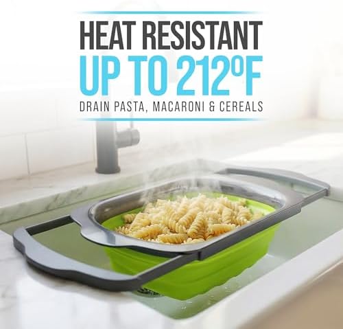 Green XL Collapsible Silicone Over Sink Colander – 6 Quart