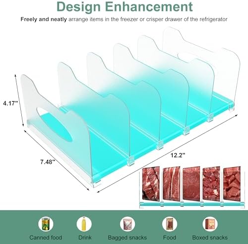 Freezer Organizer,12" Visible Fridge Organizer Rack with Removable Dividers