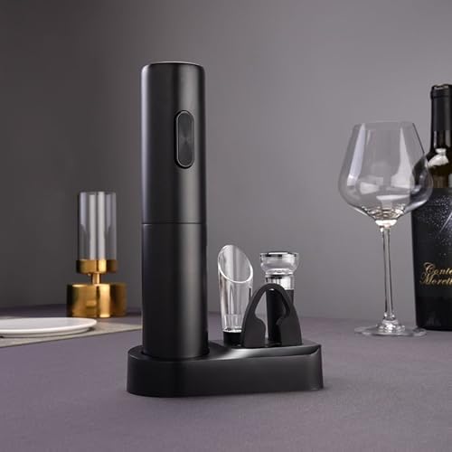 5 in 1 AA Battery Operated Electric Wine Opener Set – Automatic Wine Bottle Opener with Storage Base, Vacuum Stopper, Foil Cutter & Aerator Pourer and Easy Cork Removal