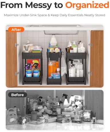 3-Pack 2-Tier Under Sink Organizers with Sliding Drawers