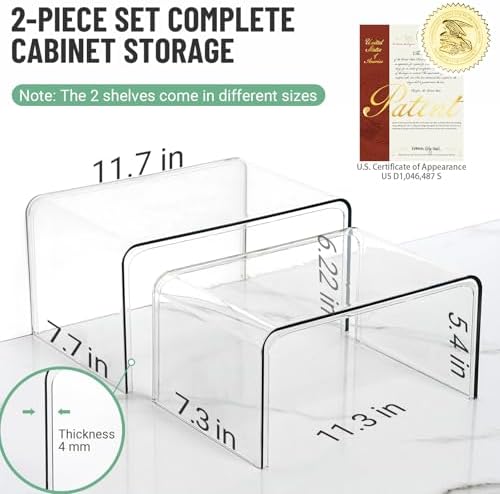 Clear Cabinet Organizer, Stackable Shelf Organizer Set of 2