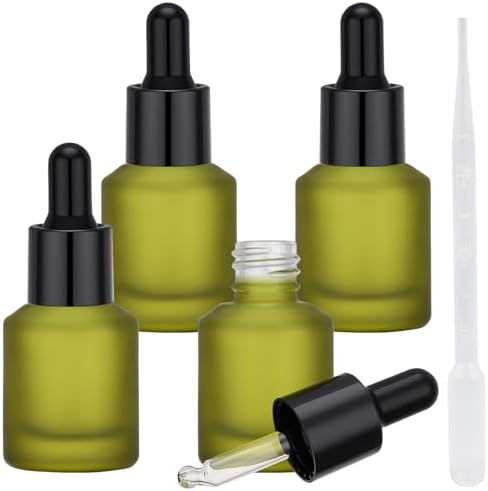 Segbeauty 0.5oz Frosted Glass Dropper Bottles for Oils, 15ml Eye Dropper Bottle Refillable, 4pcs Green Essential Oil Bottles Empty, Liquid Travel Containers for Toiletries, Mini Travel Face Oil Bottle by Segbeauty