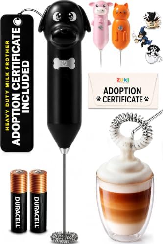 Zulay Kitchen Dog Milk Frother Wand – Cutesy Frother, Meet Your New Frothing Buddy Ace The Dog, Adoption Papers and Stickers Included, Paw-fectly for Lattes, Cappuccino & Matcha – Black by ZulayKitchen