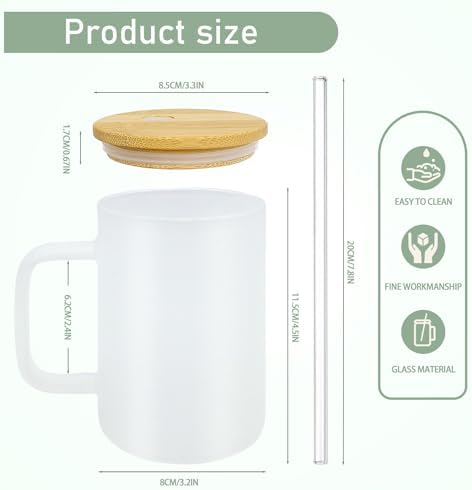 12 Pack Sublimation Glass Cup with Handle Frosted Sublimation Blank Beer Can Tumblers with Bamboo Lid and Straw for heat press 16oz