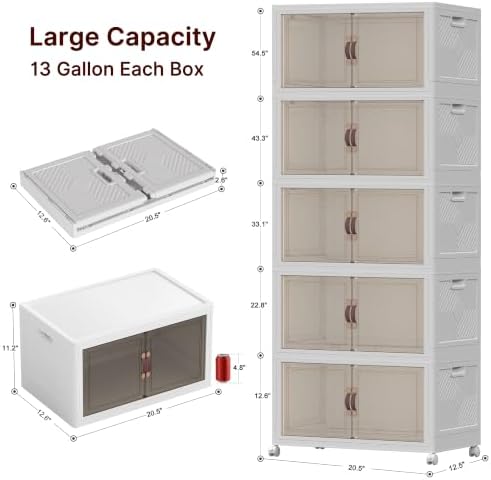 Stackable Storage Bins with Lid, 260QT Plastic Cabinet with Wheels