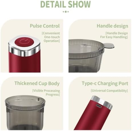 Electric Mini Food Processor Small, ASWETMEL 4-Cup Portable USB Small Food Processor, Garlic Mincer, for Dicing, Mincing, and Puree, Red - Image 7