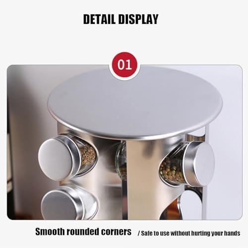 Spice rack-Revolving Spice Rack Set, Kitchen Spice Tower Organizer for Countertop or Cabinet -Desktop Rotating Seasoning Organizer(Stainless Steel) (Silver, 20-Jar)