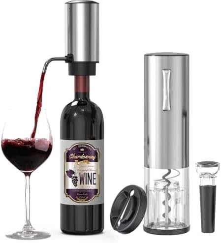 4-in-1 Rechargeable Electric Wine Opener Set with Aerator, Vacuum Stopper & Foil Cutter – Stainless Steel Portable Wine Bottle Opener Kit for Home Bar & Gifting
