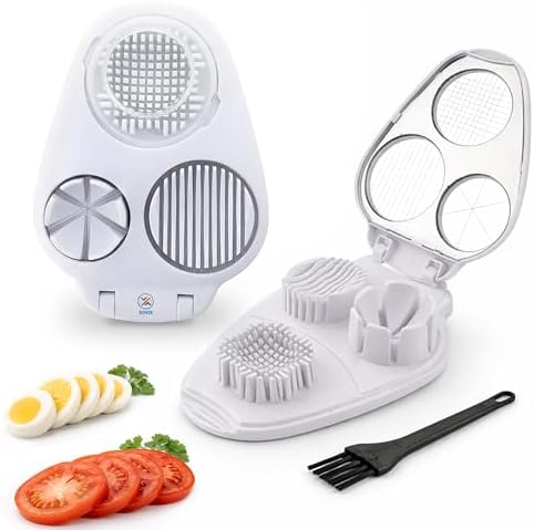 Egg Slicer for Hard Boiled Eggs – 3-in-1 Stainless Steel Egg Cutter & Hard Boiled Egg Slicer, Heavy Duty Egg Chopper with Cleaning Brush for Strawberry, Mushroom, Grape, Cherry Tomato by Unknown