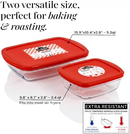 Borosilicate Casserole Dish with Lid Set, Rectangle + Square